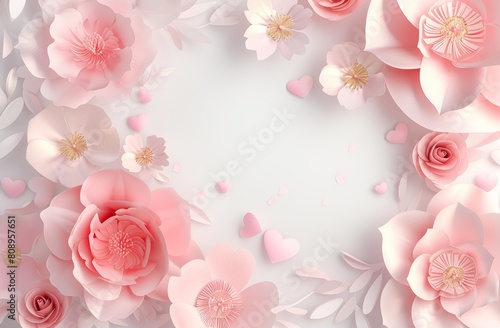 "Mother's Day Mockup" text with paper cut flowers and hearts on a white background. A cute graphic design, suitable for Mother’s day theme decoration or branding of products
