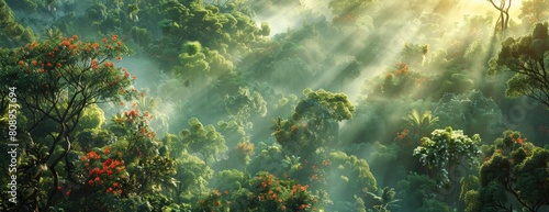 Bird s Eye View of Dense Rainforest Canopy with Wildlife