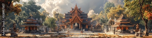 Magnificent Wat Chet Yot Temple in Lush Tropical Landscape photo