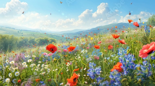 Spring Meadow Bursting with Wildflowers and Pollinators © Landscape Planet