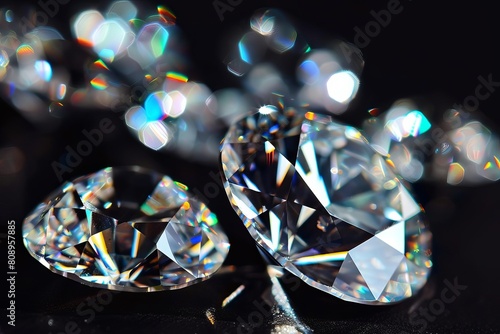 luxurious diamonds sparkling on black background precious gem photography