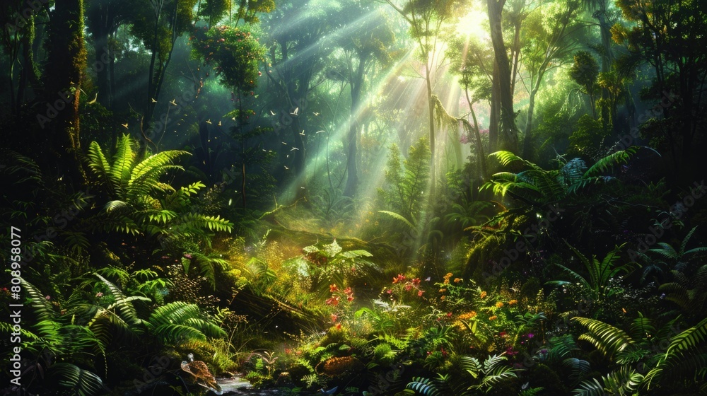Magical Forest Clearing with Wild Orchids and Speckled Sunlight Magical Forest Clearing with Wild Orchids and Speckled Sunlight