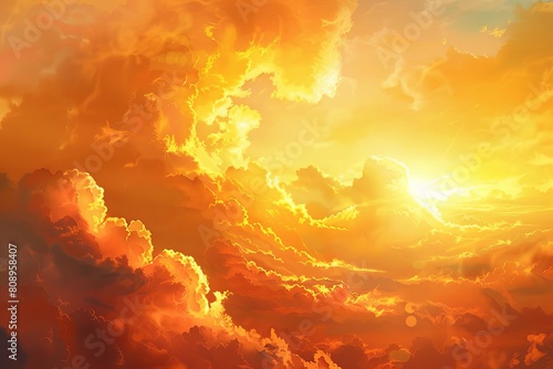 majestic orange sunrise with dreamy clouds in panoramic nature sky digital painting 11 © Lucija
