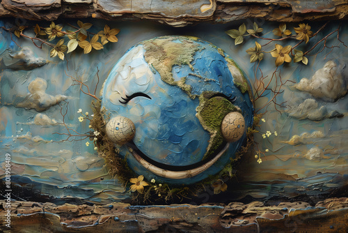 World environment and Earth Day concept with happy  smiling globe and eco friendly enviroment.