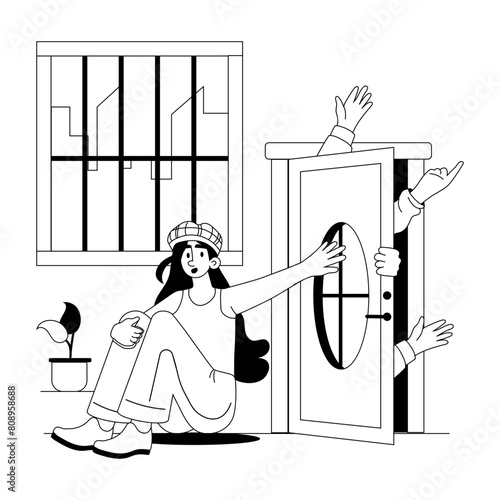 Trendy glyph illustration depicting social anxiety 