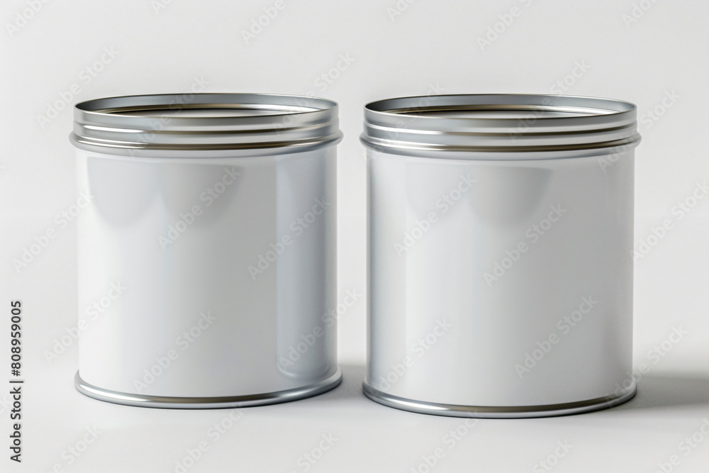 two white cans with lids on a white surface two white cans with lids on a white surface
