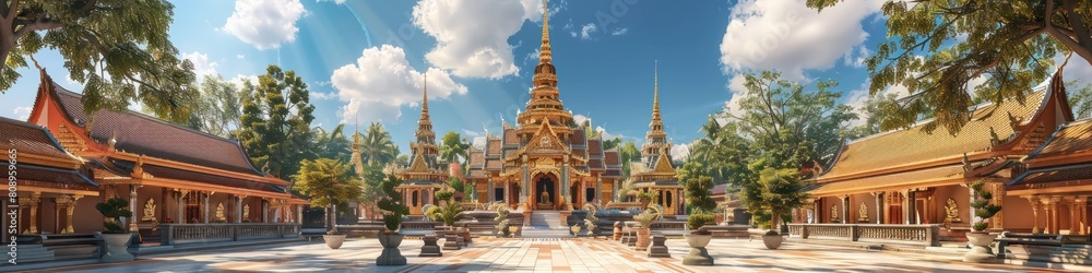 Magnificent Wat Phra That Phanom Buddhist Temple in Southeast Thailand