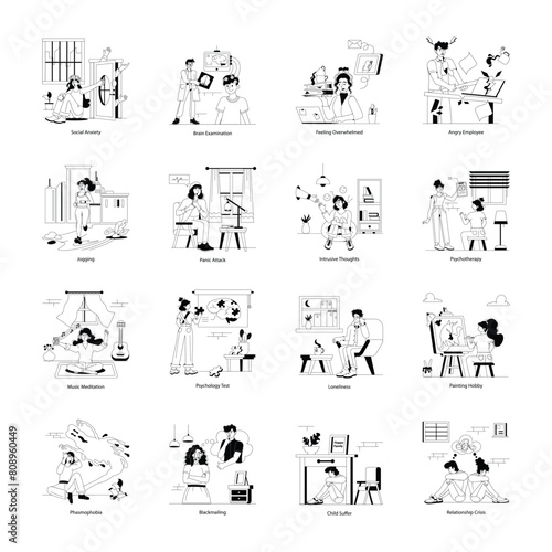 Modern Glyph Illustrations Depicting Psychological Health

