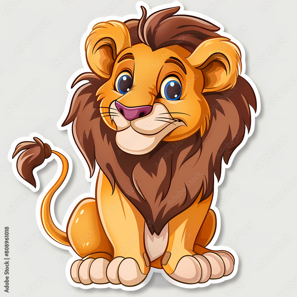 Obraz premium Cute lion cartoon on a White Canvas Sticker,vector image