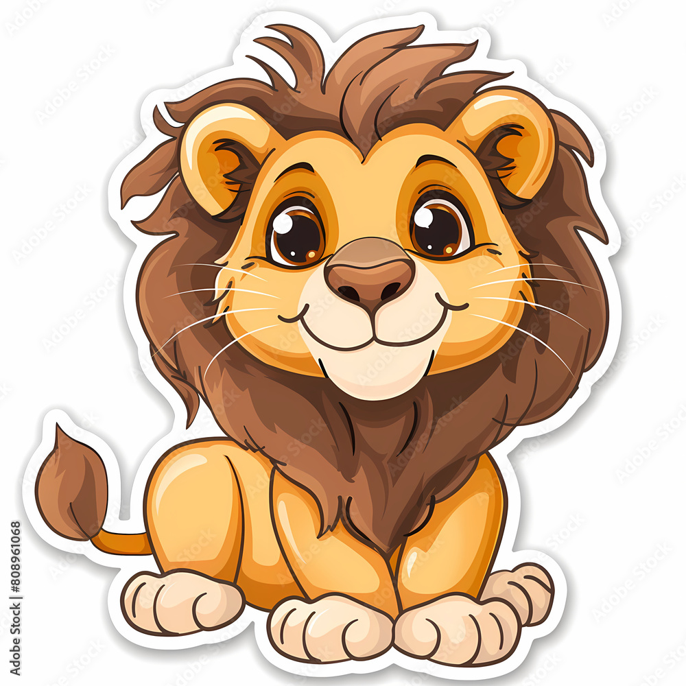 Cute lion cartoon on a White Canvas Sticker,vector image Cute lion cartoon on a White Canvas Sticker,vector image