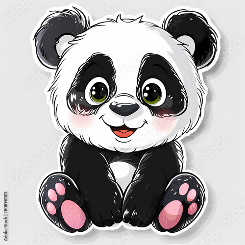 Cute panda cartoon on a White Canvas Sticker,vector image photo