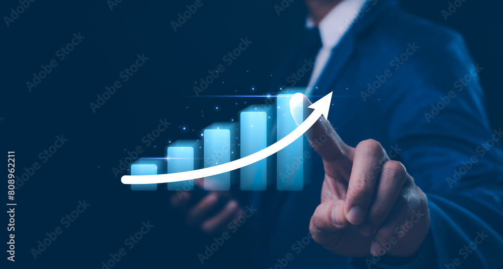 2024 Business growth, investment profit increase, growing sales and revenue, progress or development concept, arrow graph future growth plan