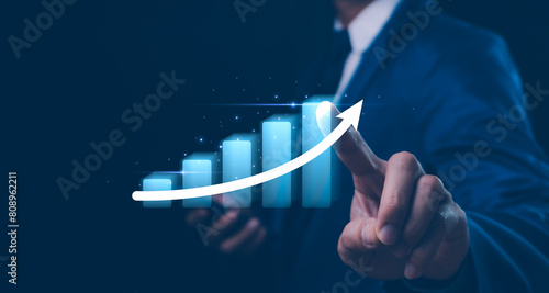 Obraz na płótnie 2024 Business growth, investment profit increase, growing sales and revenue, progress or development concept, arrow graph future growth plan w salonie