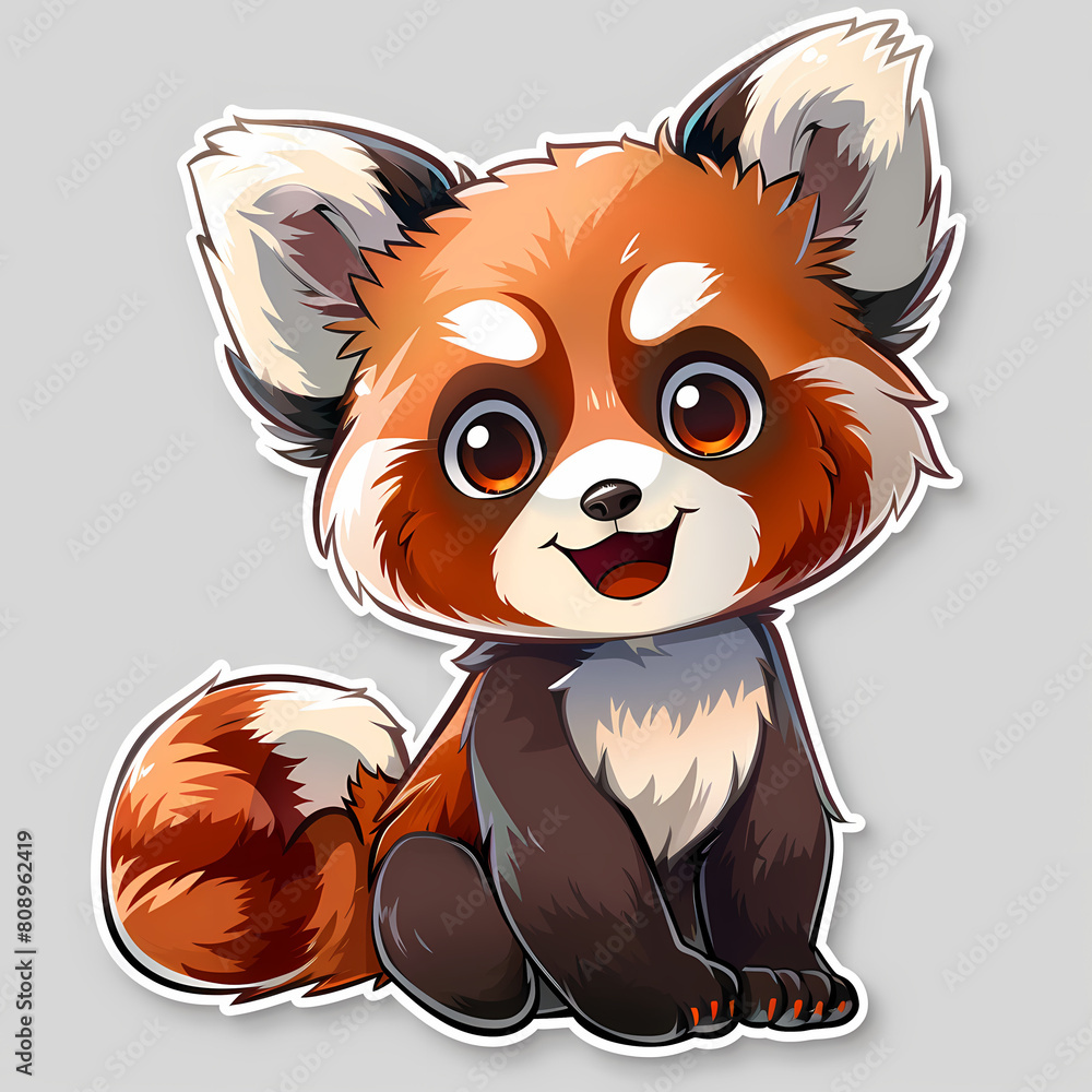 Cute red panda cartoon on a White Canvas Sticker,vector image Cute red panda cartoon on a White Canvas Sticker,vector image