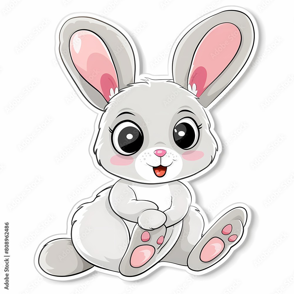 Cute rabbit cartoon on a White Canvas Sticker,vector image Cute rabbit cartoon on a White Canvas Sticker,vector image
