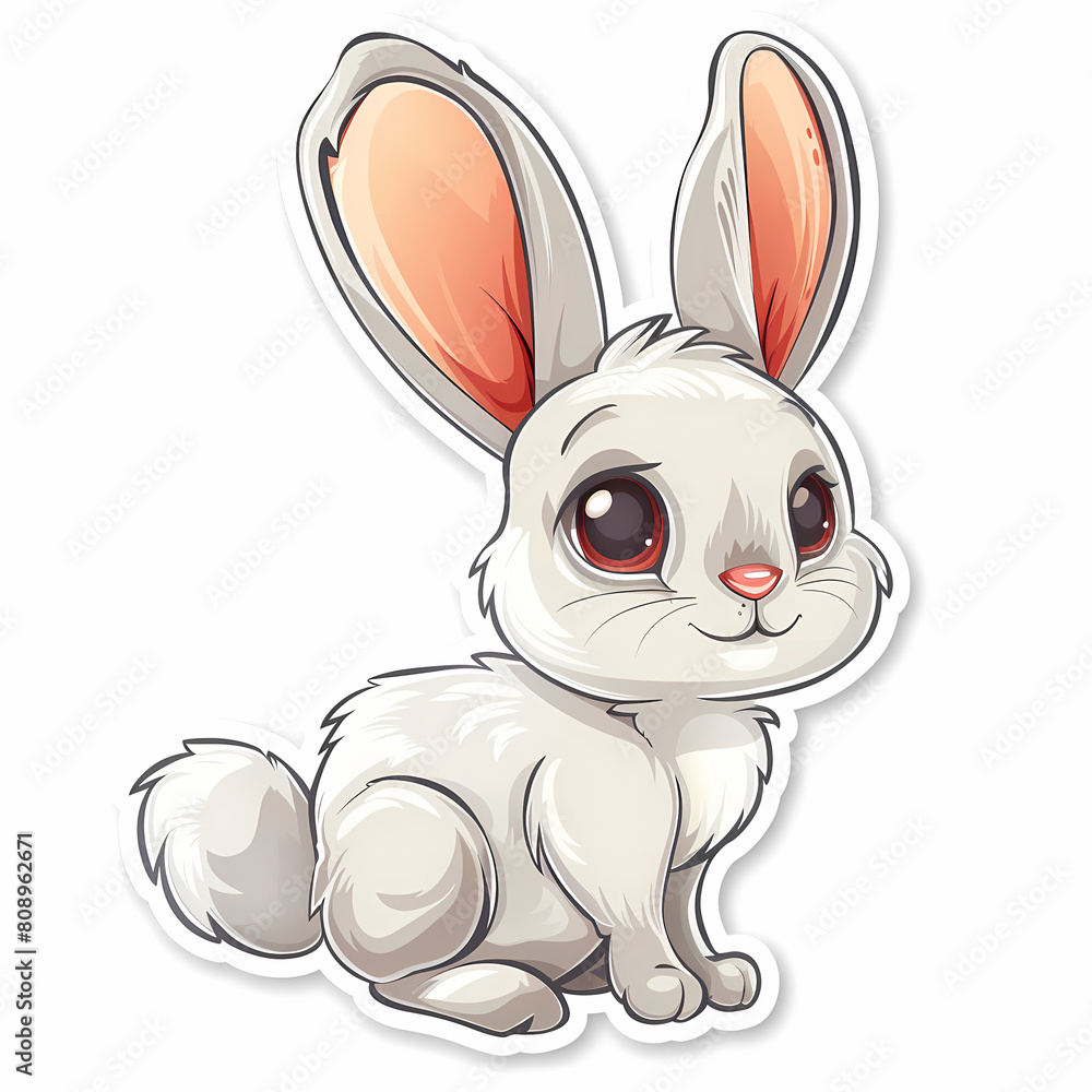 Cute rabbit cartoon on a White Canvas Sticker,vector image Cute rabbit cartoon on a White Canvas Sticker,vector image