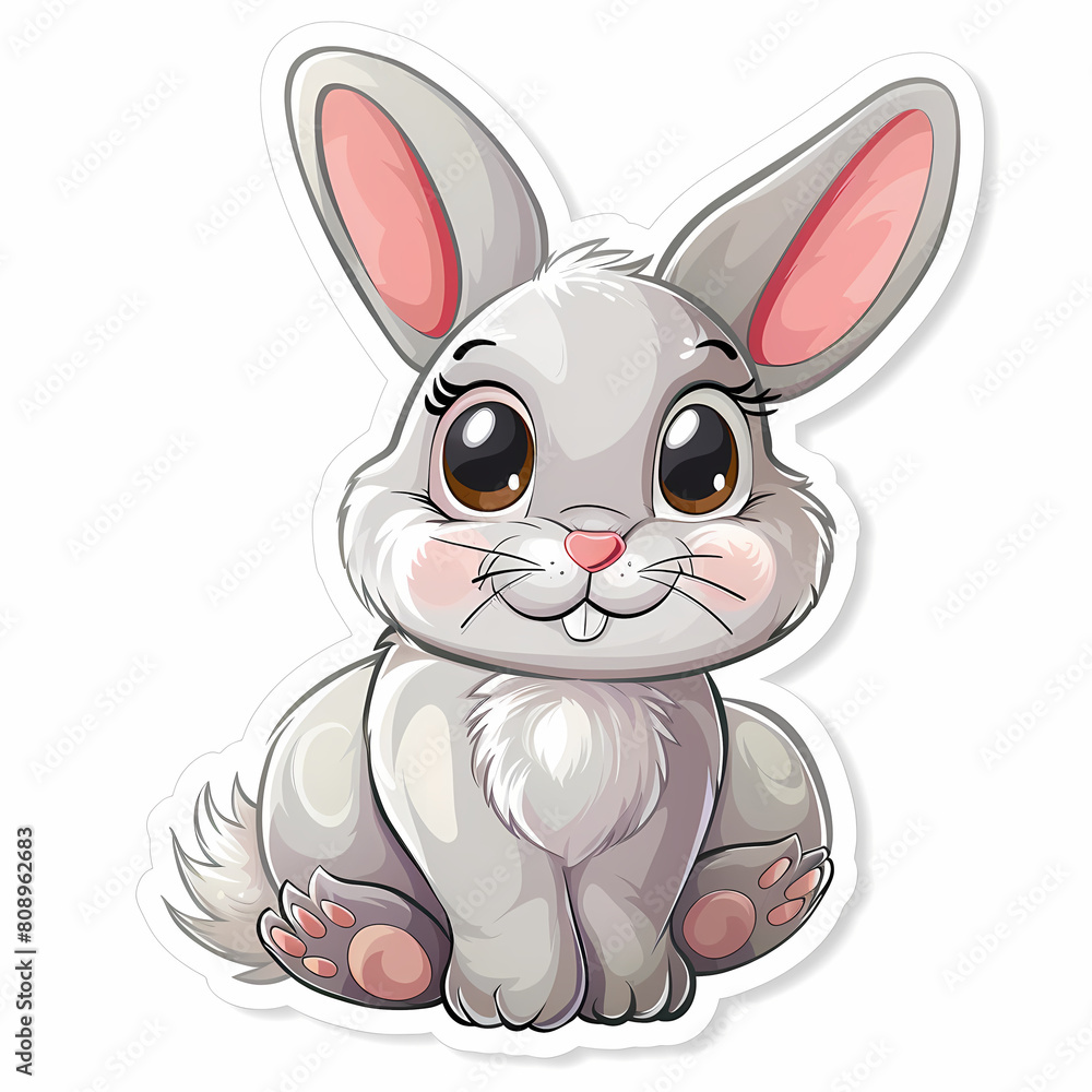 Cute rabbit cartoon on a White Canvas Sticker,vector image