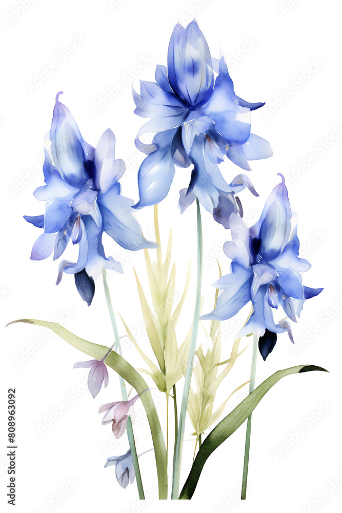 Blue flowers on a white background.