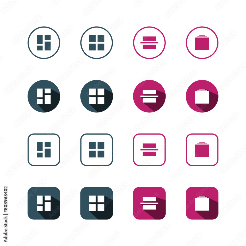 Collection of Icons set, flat colored with shadows. Thin line icons set. Flat vector illustration Collection of Icons set, flat colored with shadows. Thin line icons set. Flat vector illustration