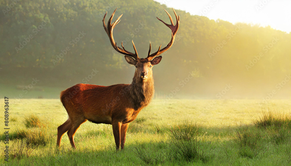 red deer in morning sun red deer in morning sun