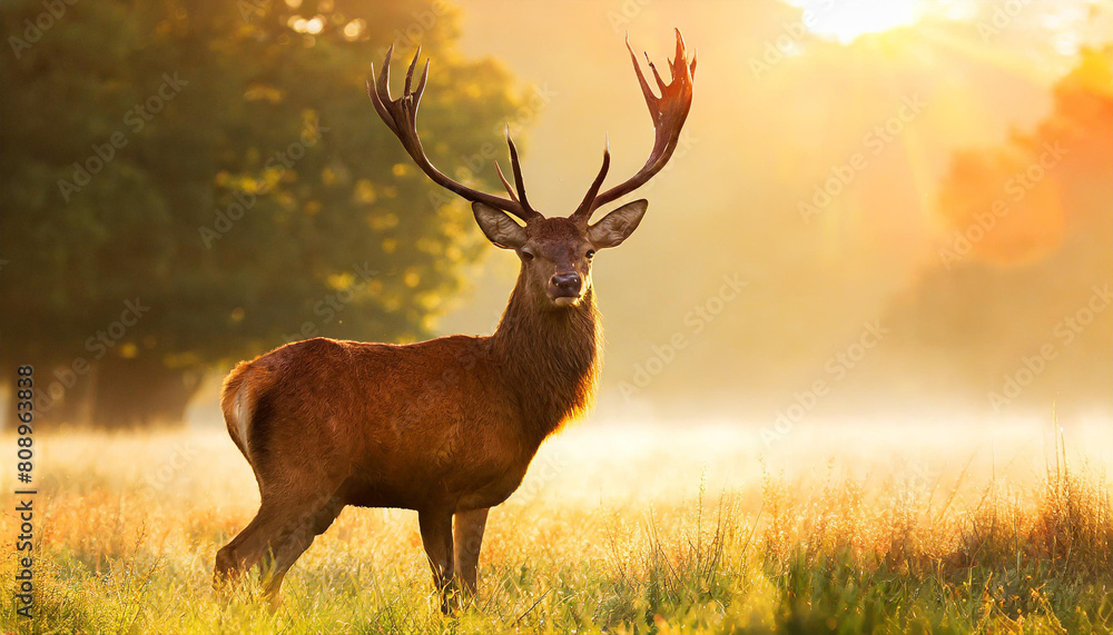 red deer in morning sun red deer in morning sun