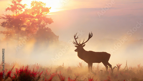 red deer in morning sun