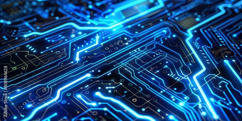 Abstract Futuristic Circuit Board Background with Glowing Blue Lines
