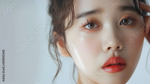 Captivating Close-Up of a Youthful and Elegant Asian Woman with Flawless Makeup