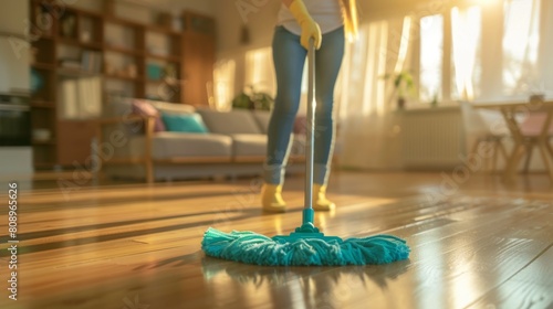 Woman Mopping the Sunny Room photo