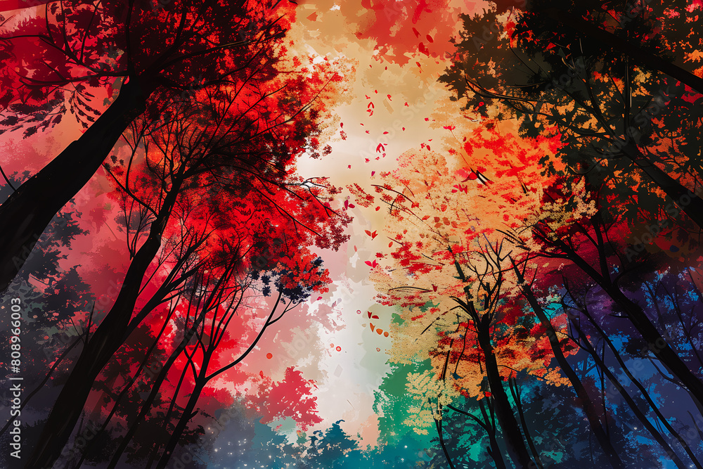 Paysage avec arbres colorés, illustration