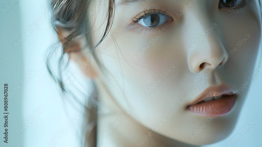Captivating Close-up of a Serene and Radiant Young Asian Woman with Flawless Skin and Elegant Makeup Captivating Close-up of a Serene and Radiant Young Asian Woman with Flawless Skin and Elegant Makeup