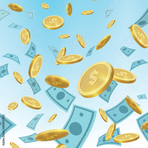Vector illustration of money falling from above. Easy editable.