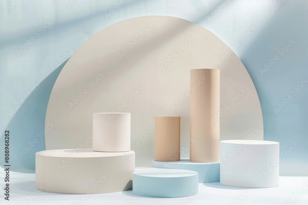 3d render of abstract geometric forms. Minimal scene with podiums for product presentation. 3d render of abstract geometric forms. Minimal scene with podiums for product presentation.