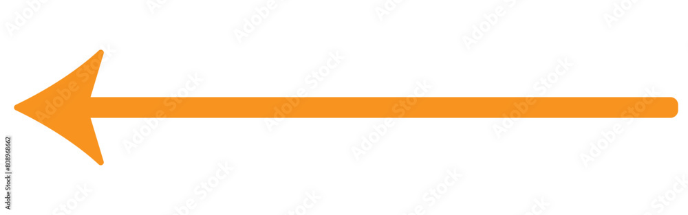 Orange long arrow to the left . vector, isolated. Orange arrow isolated on transparency background Orange long arrow to the left . vector, isolated. Orange arrow isolated on transparency background