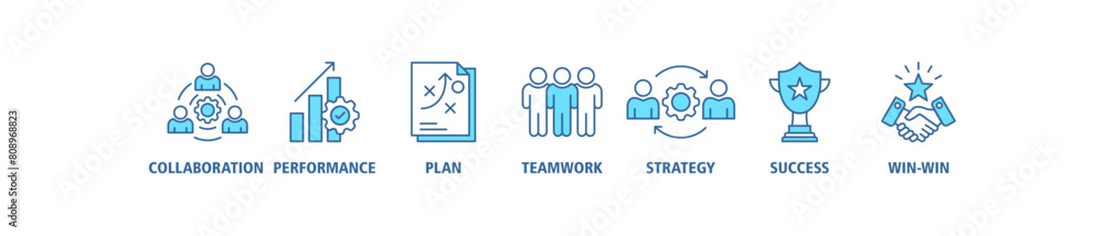 Partnership banner web icon vector set illustration concept with icon of collaboration, performance, plan, teamwork, synergy, success and win-win solution Partnership banner web icon vector set illustration concept with icon of collaboration, performance, plan, teamwork, synergy, success and win-win solution