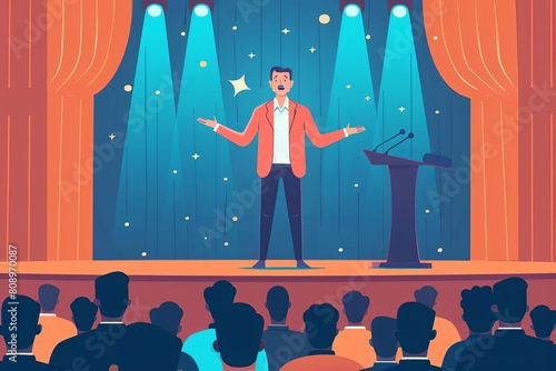 nervous speaker sweating on stage with anxiety flat vector illustration photo