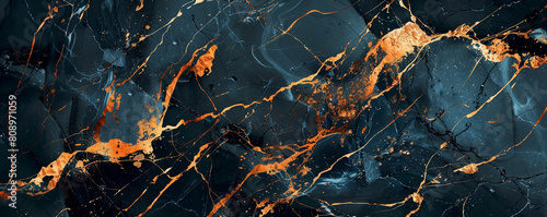 Vivid cinnamon  midnight blue marble design with golden streaks portraying a luxurious faux stone appearance photo