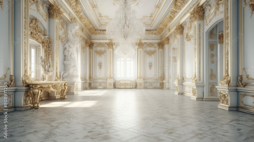 Palace interior background. Luxury Palace room with gold decorations