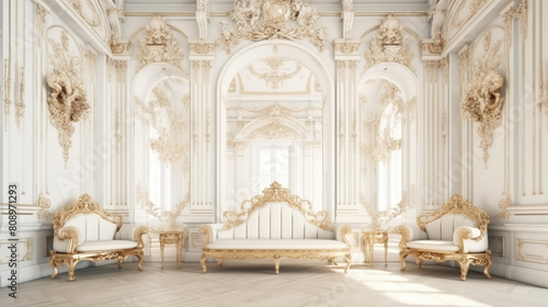 Palace room with gold decorations. Luxury palace interior background