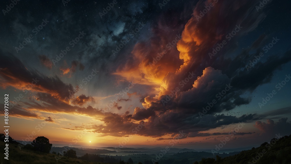 Landscape sunset view of horizon in nature with clear sky and a lake. AI Generated Landscape sunset view of horizon in nature with clear sky and a lake. AI Generated