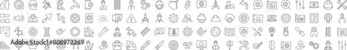 Collection of Line Icons of Repair, Renovation, Building, Construction. Suitable for books, stores, shops. Editable stroke in minimalistic outline style. Symbol for design