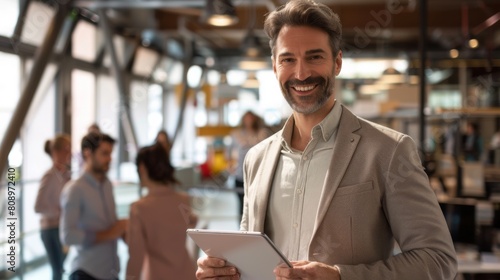 A Smiling Businessman with Tablet