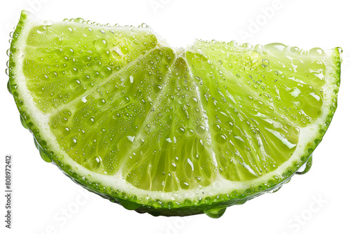 Detailed close-up of fresh lime slice with drops of juice isolated on transparent background png © David