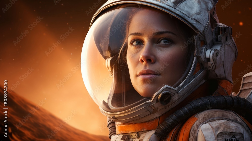 Pioneering Woman in Space Colonization female space pioneer exploring Martian settlements Pioneering Woman in Space Colonization female space pioneer exploring Martian settlements