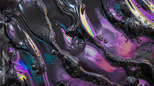 Holographic gradient background. Psychedelic colourful pattern. Trippy moving water glossy texture. Glass holo lilac colours. Modern artificial image.