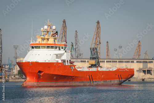 Offshore supply vessel. Supply boat in port
