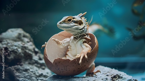 Surreal Emergence of a Newborn Baby Dragon from its Underwater Oceanic Egg Habitat Generative ai photo