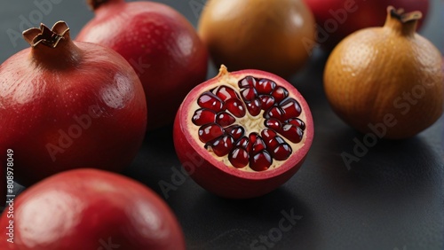 close up healthy fresh garin pome granate with copyspace photo