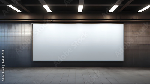 Blank billboard in a subway station. 3d rendering mock up
