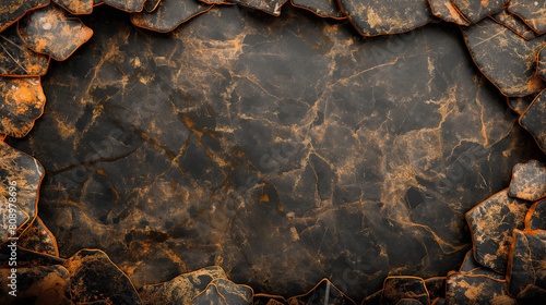 Dark stone texture with orange highlights. Generative AI photo